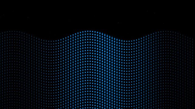 Abstract blue light wave pattern with glowing dots on a dark black background