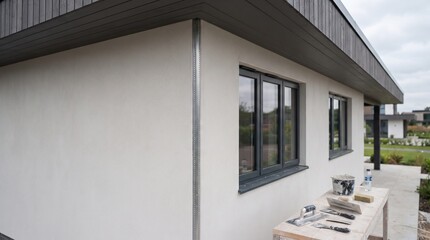 Fototapeta premium Newly Rendered Residential Boundary Wall
