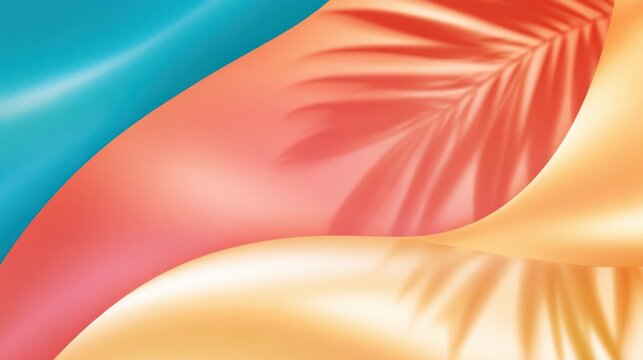 Summer gradient background with palm leaf shadows on colorful mesh design