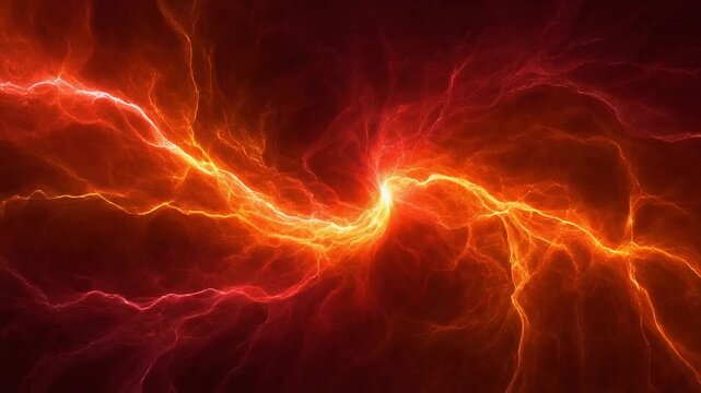 Fiery red-amber plasma erupts in slow-twisting trails and thunderous lines, casting glowing waves of energy against a dark background &mdash; ideal for cinematic, tech, and gaming overlays.
