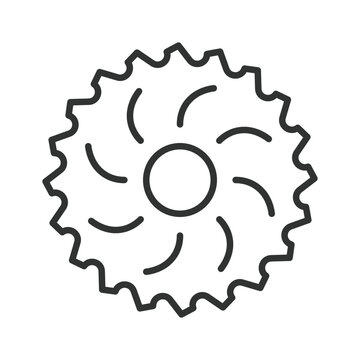 Brush cutter grass cutting blade, icon in line design. brush cutter blade, grass cutting disc, trimmer blade, metal cutting blade, weed cutter disc on white background vector. Editable stroke icon.