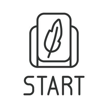 Soft start button for power tools, icon in line design. soft start button, smooth start, gradual start, power tool control, startup switch on white background vector. Editable stroke icon.