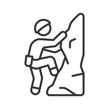Rock climbing icon in line design. Rock climbing, climber, sport, adventure, extreme, mountain, outdoor on white background vector. Rock climbing editable stroke icon