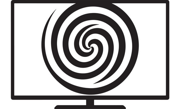 Television with Hypnotic Spiral Pattern on Screen, Black and White Minimalist Design, Vector Illustration