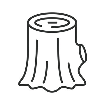 Tree stump log icon in line design. Tree stump, log, wood, nature, forest, deforestation, environment on white background vector. Tree stump editable stroke icon