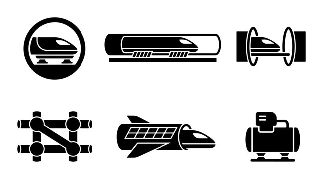 Futuristic Hyperloop Train Icons, High-Speed Transport Vector Set, Modern Transportation Concepts