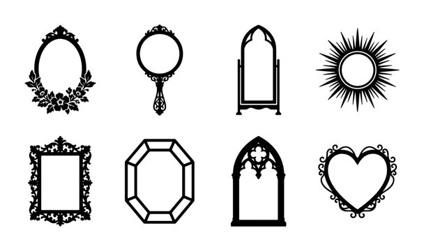 Gothic Ornate Frames Vector Set, Ornate Mirror & Sunburst Decorative Elements