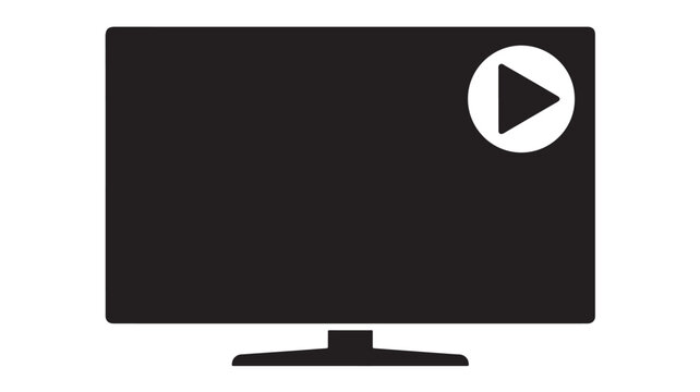 Television Screen with Play Button Icon on Black Background, Minimalist Design for Media and Entertainment Concept