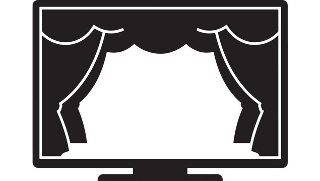 Theater Curtain Icon on Television Screen with Black and White Design for Entertainment and Media Concept