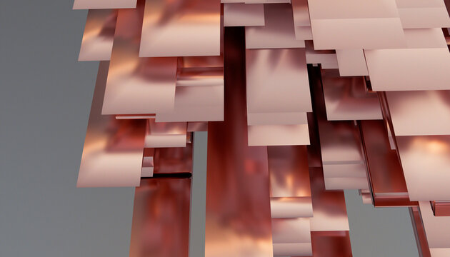 Abstract modern sculpture of overlapping metallic rectangular panels