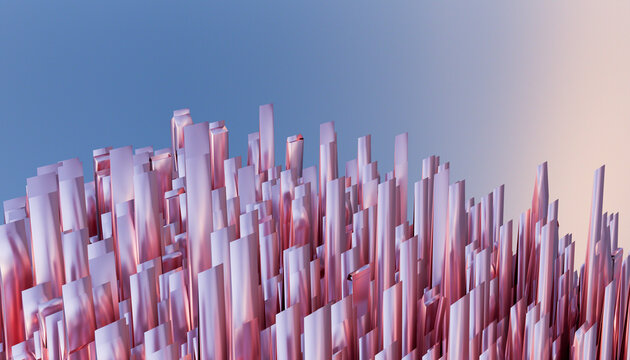 Abstract digital sculpture with vertical pastel columns and soft