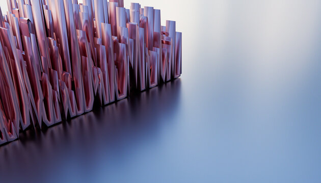 3d abstract metallic word sculpture with reflective surface on grey