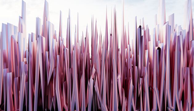 Digital 3d rendering of sharp vertical spikes with purple gradient
