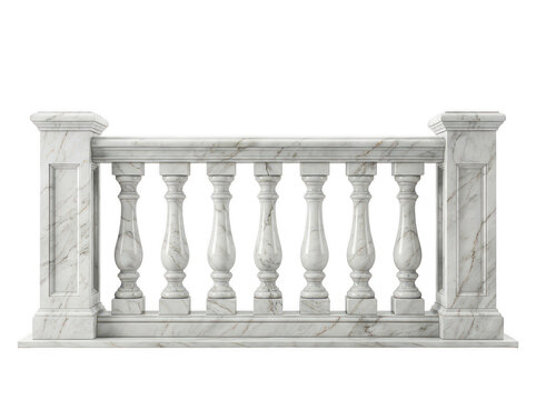 Classic white marble balustrade railing isolated on white background