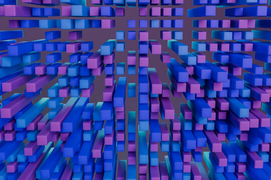 3d rendered abstract pattern of blue and purple rectangular blocks