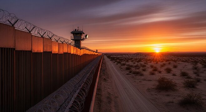 border fence between two countries with a fence that stretches along the border