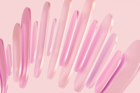 Abstract pink 3d curved shapes arranged in a wave pattern