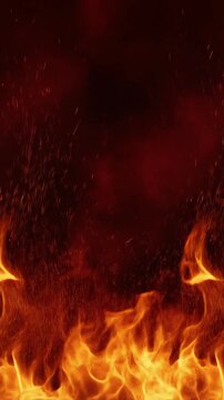 Seamless looping animation of dark red fire flames with intense sparks, burning and flickeri