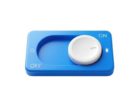 Blue toggle switch set to ON position with white button on isolated white background