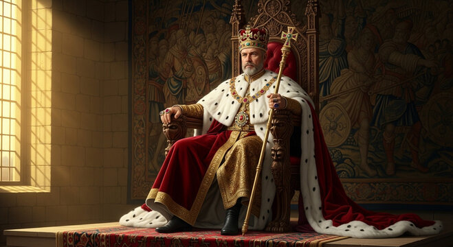 a king sits on a throne