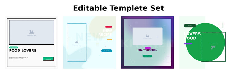 Naklejka premium Post template banner social in media design editable of food layout modern graphic square set digital marketing mobile gradient pastel promo clean web instagram