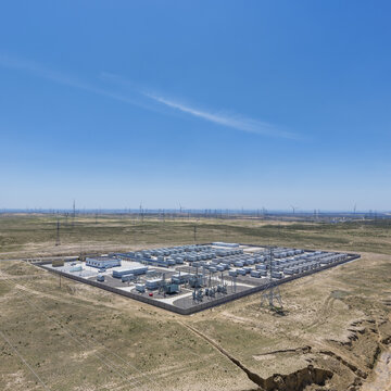 Aerial View of Battery Energy Storage Station in Vast Gobi Desert Energy Base