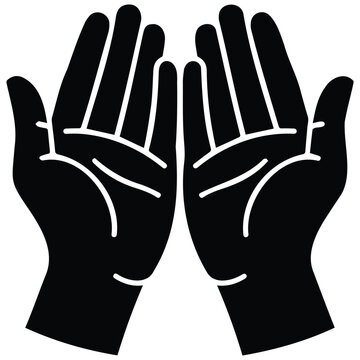 Two open hands silhouette for prayer or begging icon.