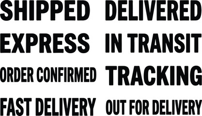 Obraz premium Bold Shipping and Delivery Status Words for Ecommerce Logistics, Order Tracking, Fast Express, and Confirmed Dispatch