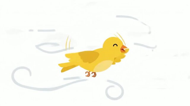 Canary Flying Animation with Cheerful Yellow Bird Soaring Across White Background Loop