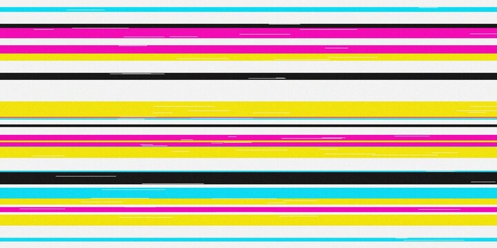 Abstract background with horizontal stripes in CMYK colors, cyan, magenta, yellow, and black.