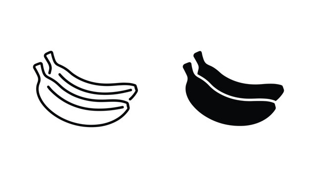 Bunch of fresh bananas in clean outline and solid black silhouette vector graphic style