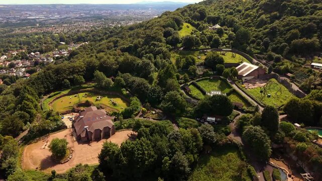 Advancing 4K 60FPS aerial video of Belfast Zoo and Cavehill in North Belfast, Northern Ireland in the UK on a bright sunny day. Produced with Rec709 colour.