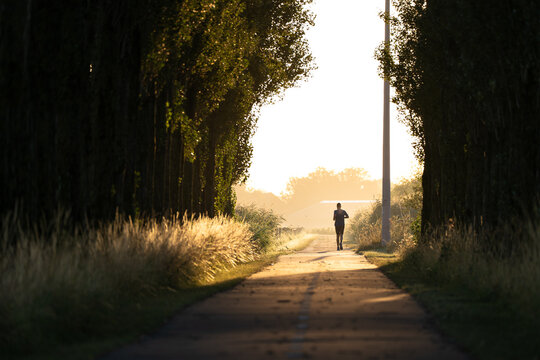 A man running in the countryside on a nice, summers moring in the Netherlands.
