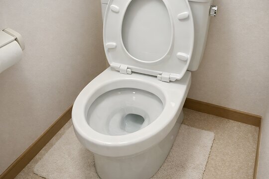 住宅の室内にある清潔な白いトイレ便器蓋を開放した快適空間