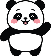 Cute kawaii giant panda bear smiling and waving hand cartoon character vector illustration © Lalchan