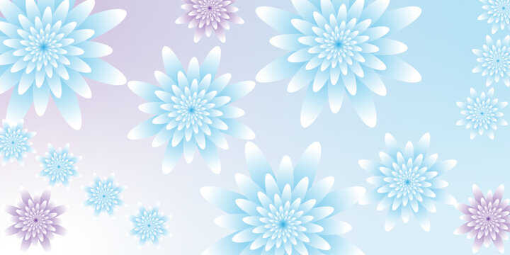Abstract blue backdrop background with flowers. Floral abstract seamless pattern with fabric flowers leaves and decoration.
