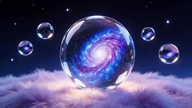 Galaxy in glass spheres on fluffy surface