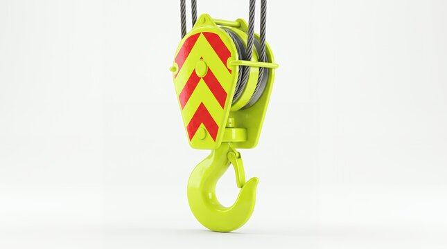 Neon Yellow Crane Hook with Red Stripes Front View Isolated
