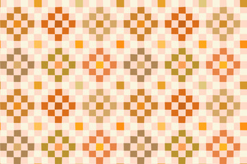 Warm autumn colors geometric quilt seamless vector pattern, Checkerboard flower patchwork squares repeat, Cozy farmhouse Thanksgiving fabric design © dollitude