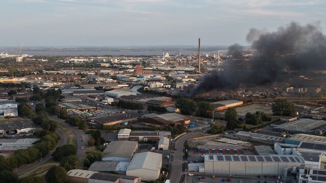 aerial view of industrial fire reservoir road hull
