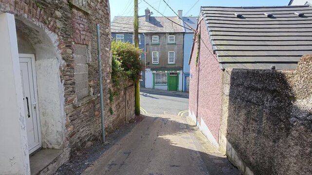 New Ross Wexford Ireland, old laneway leading to one of the many hilly streets,must-visit Wexford destination, offering fascinating history, scenic beauty, cultural experiences