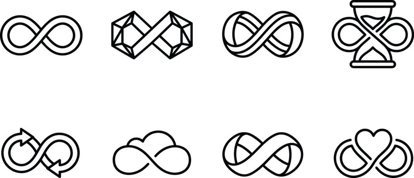 Infinity Loop Outline Icon Set with Geometric Concept Symbols for Abstract Business Logos and Graphic Vector Designs