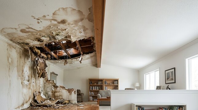 Home Interior Before and After Repairing Roof Leak Water Damage