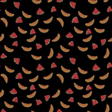 seamless pattern with pixelatte watermelon and melon
