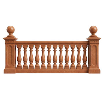 Classic stone balustrade railing with decorative pillars isolated on white background
