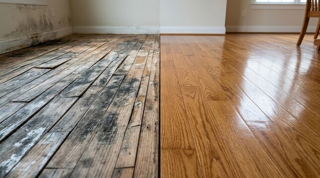 Oak Hardwood Flooring Before and After Water Damage Restoration