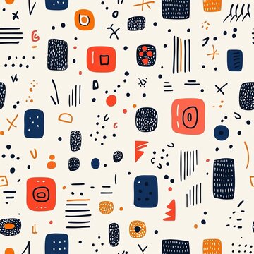 Minimalist Abstract Seamless Pattern with Geometric Mosaic Shapes in Neutral Color Palettes Design