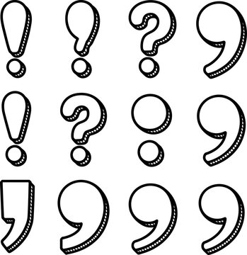 Set of hand drawn punctuation marks