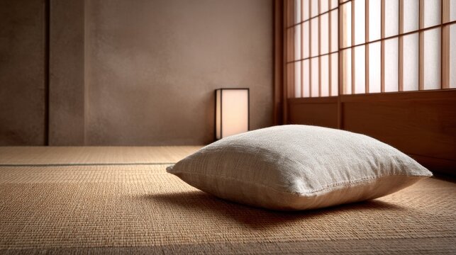 Comfortable floor cushion in traditional japanese style room interior