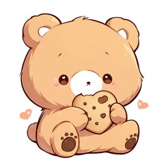 Fototapeta premium Cute bear eating a cookie outdoors snowman nature.